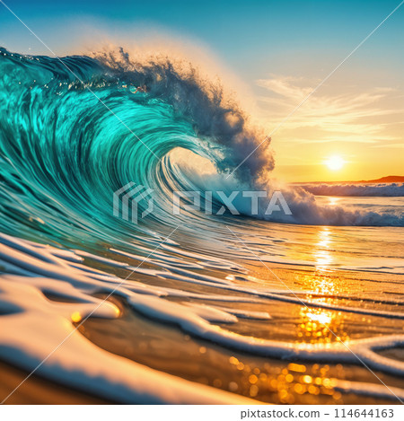 A large wave crashing on the beach. 114644163