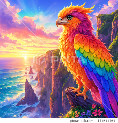 Colorful bird on cliff. 114644164