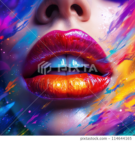 Colorful lips with paint. 114644165