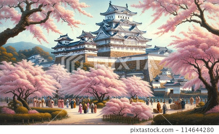 櫻花與姬路城的風景 日本城堡 姬路城 櫻花與姬路城的風景 日本城堡 姬路城 114644280