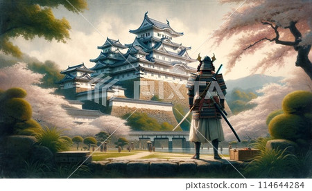 武士與姬路城風景 日本城堡 姬路城 武士 114644284