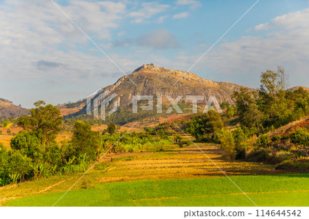 view of hills and mountains along main Madagascar road view of hills and mountains along main Madagascar road 114644542