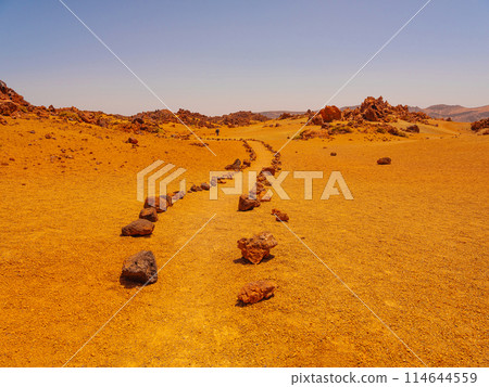 spot in Tenerife with many red rocks and beautiful mountain landscape background spot in Tenerife with many red rocks and beautiful mountain landscape background 114644559