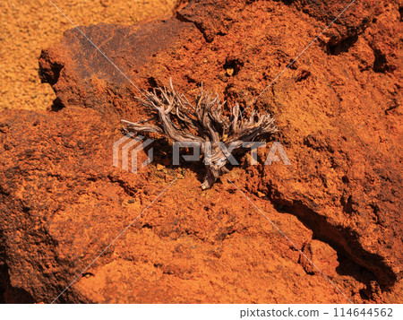 spot in Tenerife with many red rocks and beautiful mountain landscape background 114644562
