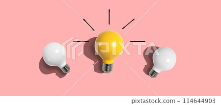 One out unique idea light bulb concept - Flat lay 114644903