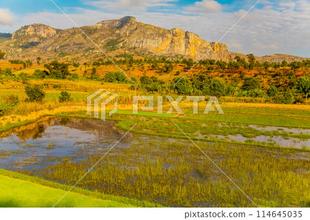 view of hills and mountains along main Madagascar road view of hills and mountains along main Madagascar road 114645035
