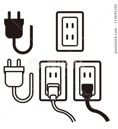 Monochrome icon illustration set of plugs to insert into outlet Monochrome icon illustration set of plugs to insert into outlet 114645200