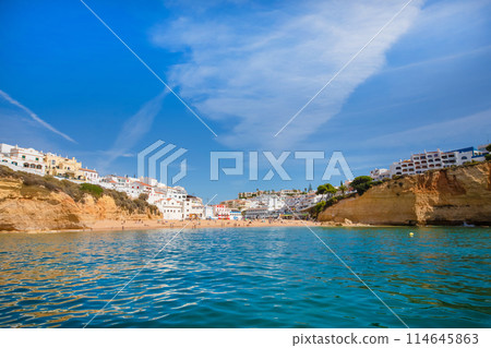 stunningly beautiful rocks in ocean near coast 114645863