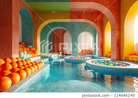 Empty indoor playground and colourful interior. Generative AI 114646140