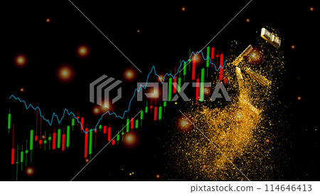 Gold bar glitter rise explosion increase with graph. Gold price increase in trading bull market investment concept. Gold is store of value in speculate recession crisis Gold bar glitter rise explosion increase with graph. Gold price increase in trading bull market investment concept. Gold is store of value in speculate recession crisis 114646413