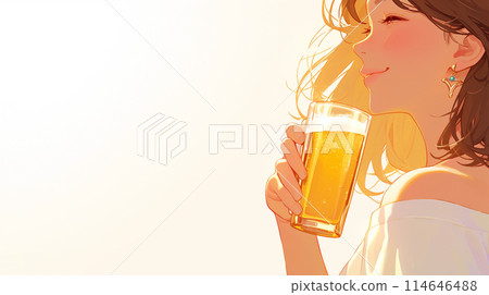 一個女人喝啤酒的插圖 114646488