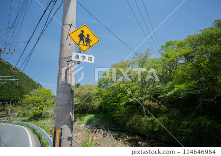 防止交通事故的道路標誌和道路標記 防止交通事故的道路標誌和道路標記 114646964