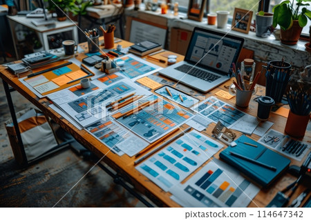 Close up ux developer and ui designer at office. Generative AI 114647342