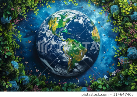 Planet earth on the background. Earth Day concept. Generative AI 114647403