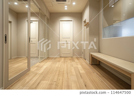 Empty fitting room in a clothing store. Generative AI 114647500