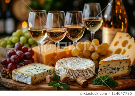 Artisan Cheese and Wine Tasting Selection. Generative AI Artisan Cheese and Wine Tasting Selection. Generative AI 114647780