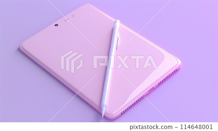 紫色背景與平板電腦和筆 114648001