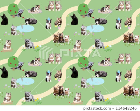 Cat seamless pattern ⑤ A-2' 114648246