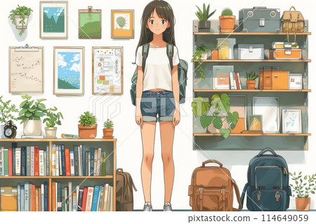 有背包和書架的逗人愛的女孩 114649059