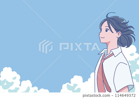 微笑的女學生，對夏天充滿動力 114649372