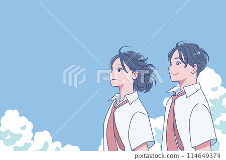 Smiling male and female students who are motivated for summer 114649374