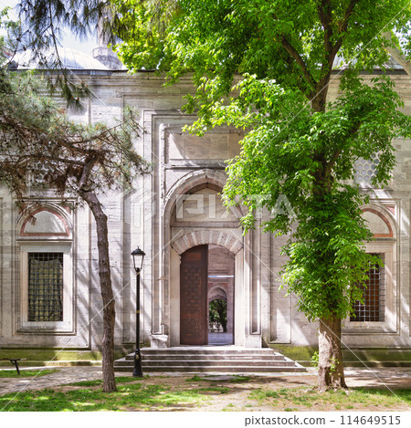 Sehzade Mosque Side Entrance on a Sunny Day in Fatih, Istanbul, Turkey 114649515