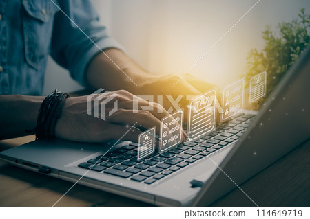 Casual Businessman and 1 Line Tax Return or Tax Refund Document Concept in Vintage Tone 114649719