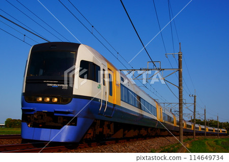 255 series Wakashio express train running under the blue sky 255 series Wakashio express train running under the blue sky 114649734