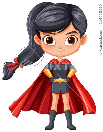 Superhero Girl in Red Cape Illustration 114650130