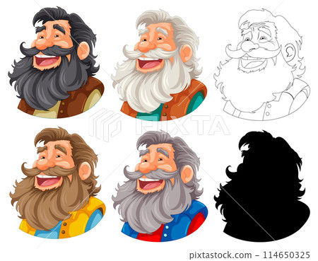 Variety of Cheerful Bearded Men Illustrations 114650325