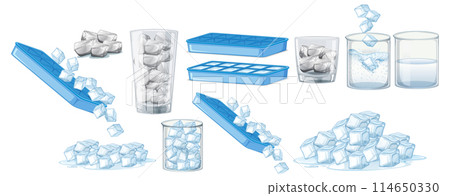 Ice Cube Trays and Glasses Vector Illustration 114650330