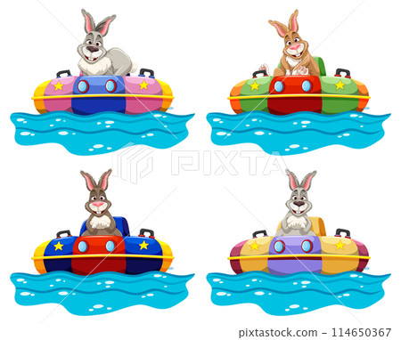 Colorful Bumper Boats with Cartoon Rabbits 114650367