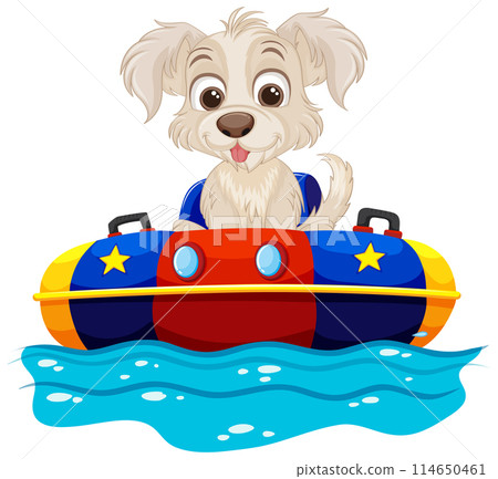 Happy Dog on a Colorful Inflatable Boat 114650461