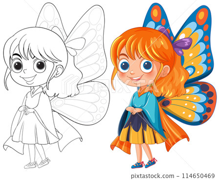 Colorful Butterfly Girl Vector Illustration 114650469