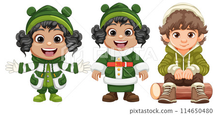Cheerful Children in Winter Costumes 114650480