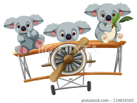Koalas on a Wooden Toy Airplane Koalas on a Wooden Toy Airplane 114650505
