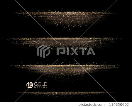 Isolated stripe with gold glitter on a black background, set 114650602