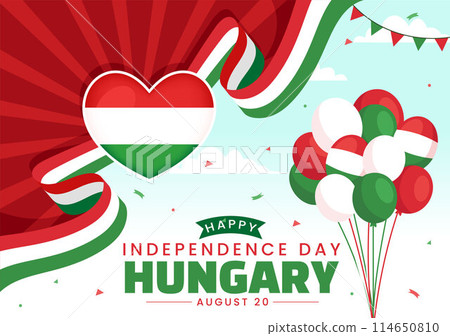 Happy Hungary Independence Day Vector Illustration featuring the Hungarian Waving Flag Background for National Holiday Flat Style Cartoon Background 114650810
