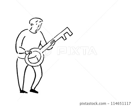 Full body of a man holding a large key, line drawing 114651117