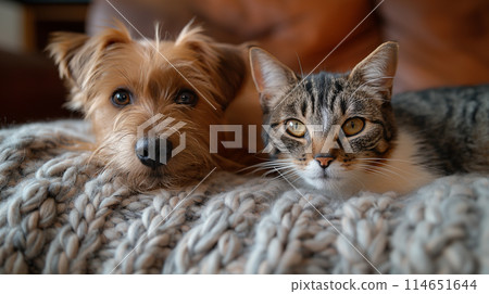 狗和貓在沙發上放鬆 114651644