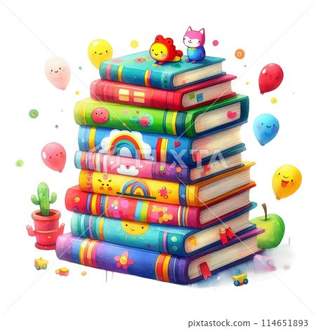 stack of colorful books 114651893