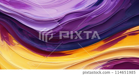 3D oil painting abstract background horizontal banner) Energetic purple and yellow curves. AI generated image 114651985