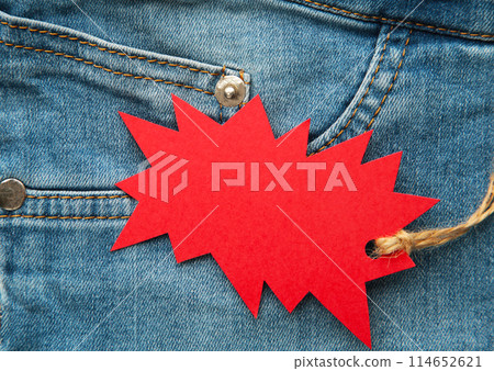 Blue jeans detail with red tag. Black friday Blue jeans detail with red tag. Black friday 114652621