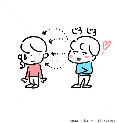 卡通風格男人盯著你，女人盯著你，深情的凝視，簡單可愛的線條畫 114653164