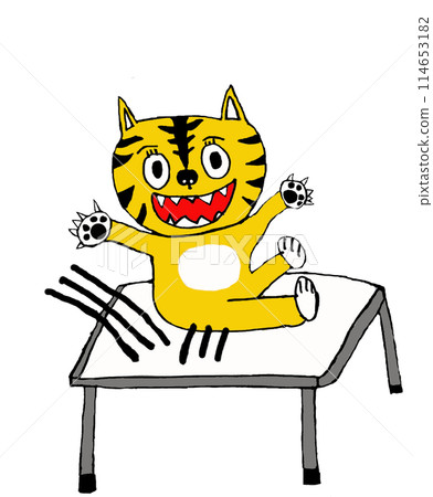 A tiger jumping on a trampoline at a sports gym A tiger jumping on a trampoline at a sports gym 114653182