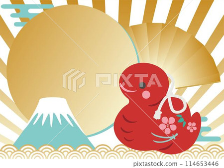 Frame New Year 2025 New Year's card 2025 Clay bell Year of the snake Snake Cute Copy space Illustration material 114653446