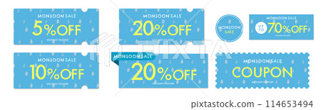 A refreshing rainy coupon vector icon set for rainy season sales 114653494