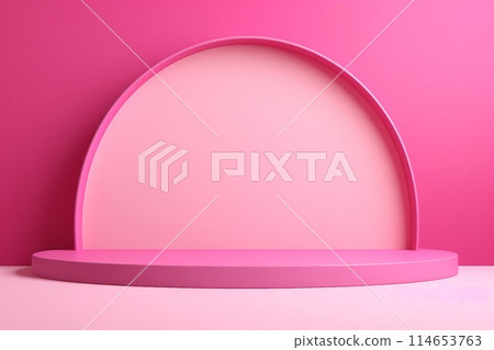 3D abstract template with curved exhibition stand on vivid pink background. AI generated image 3D abstract template with curved exhibition stand on vivid pink background. AI generated image 114653763