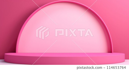 3D abstract horizontal template with curved exhibition stand on vivid pink background. AI generated image 3D abstract horizontal template with curved exhibition stand on vivid pink background. AI generated image 114653764