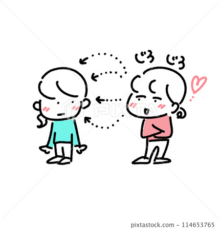 Manga style, staring woman, woman being stared at, affection, staring, simple and cute line drawing illustration 114653765